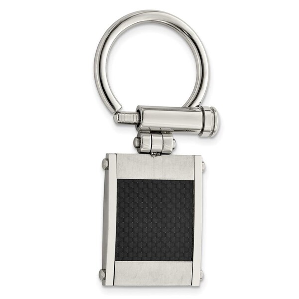 Finest Gold Stainless Steel Brushed & Polished Black Carbon Fiber Inlay Key Ring UBSSRK101 - main